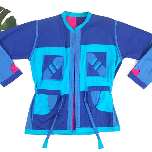 SOLD vintage 80s 90s color block reversible jacket - Picture 4 of 8